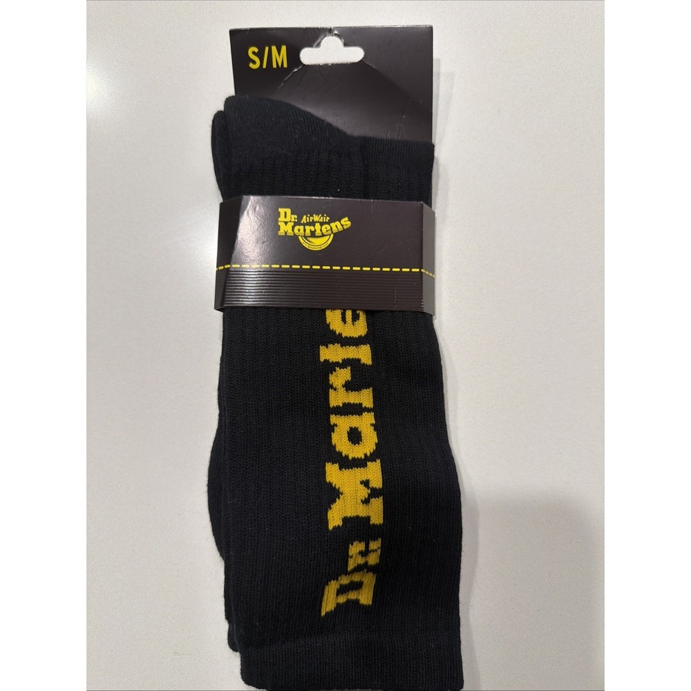 Dr Martens AD018001 Vertical Logo Black Yellow Cotton Blend Crew Socks S/M NW